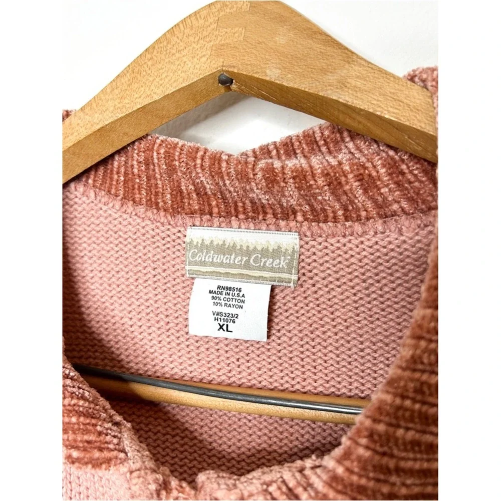 Vintage Coldwater Creek Women's Pink Chenille Collared Knit‎ Sweater XL